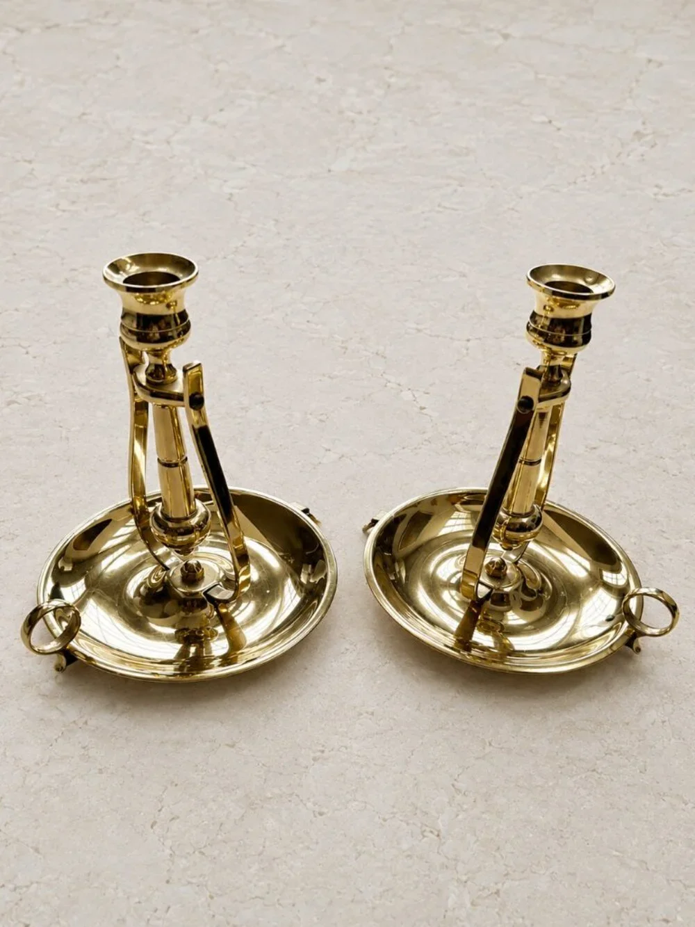 PAIR of Solid Brass Sconce Candlesticks for table top or wall